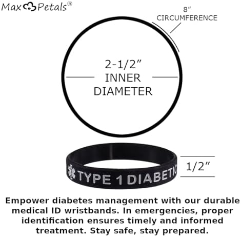 5 PACK TYPE 1 DIABETIC Medical Alert ID Silicone Bracelet Wristbands ADULT SIZE (8 Inches)