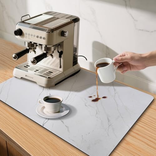 Marble Pattern Dish Drying Mat, Absorbent Coffee Bar Mat for Kitchen Counter, Non-slip Pad with Rubber Backed, Washable and Easy to Clean 12" x 20" Light Marble