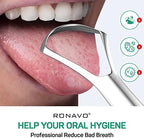 RONAVO Tongue Scraper Cleaner for Adults and Kids with Handy Travel Case, Professional Heavy Duty Scraper, Healthy Oral Care, Fights Bad Breath Odor, Easy to Use, 2 Sizes (4 Pack)