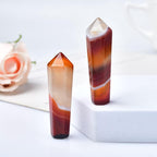 AtkitS 1PC Natural Carnelian Hexagonal Column Sardonyx Crystal Point Red Agate Meditation Tower Mineral Home Decoration
