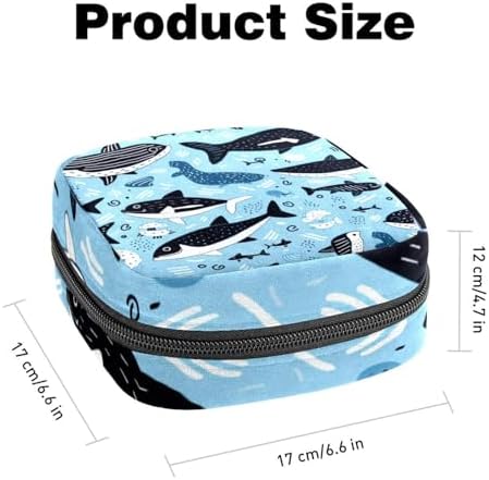 Sanitary Napkin Storage Bag,Period Bag,Cartoon Dolphin Fish Sea Black Blue,Sanitary Bags for Feminine Products