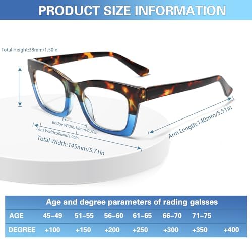 6 Pack Reading Glasses for Women Blue Light Blocking Computer Square Readers with Spring Hinge (Mix Color-1, 2.00, x)