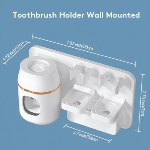 Wall Mounted Toothbrush Holder with Automatic Toothpaste Dispenser, No Drill Bathroom Organizer White