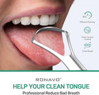 RONAVO Tongue Scraper Cleaner for Adults and Kids, Oral Hygiene, Oral Health, Improve Taste, No Smell, No Rust, 2 Colors (4 Pack)