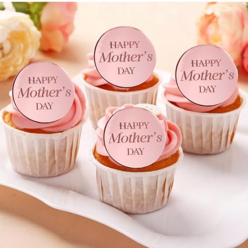 20 pcs Happy Mother's Day Cupcake Toppers Acrylic Mirror Disc Round Cake Picks For Mothers Day dessert Decorations cake Supplies