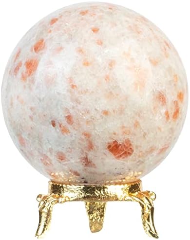 Crocon 55mm Sunstone Stone Sphere Ball with Metal Stand 1400+ Carats Gemstone Ball Healing Sphere Sculpture Figurine for Fengshui Divination Home Decoration Photography Crystal Sphere