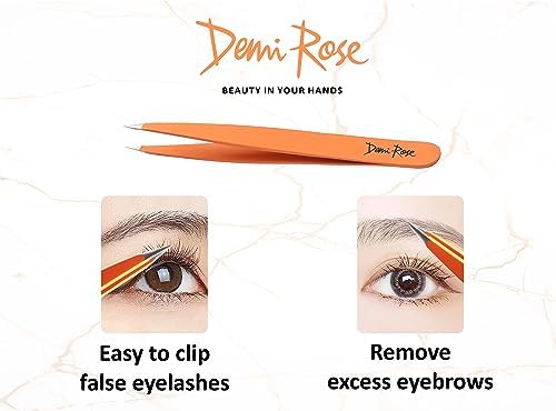 Pointed Tweezers - High Carbon Stainless Steel Fine Point Precision Tweezers for Ingrown Hair Removal - Perfectly Aligned Hand Filed Sharp Tweezer - Needle Nose Tweezers (Orange)