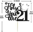 Happy 21st Birthday Cake Topper, 21st Birthday Cake Decor, Bye Bye/Rip Fake ID, Funny 21 Years Bday Party Decorations Supplies Black Glitter
