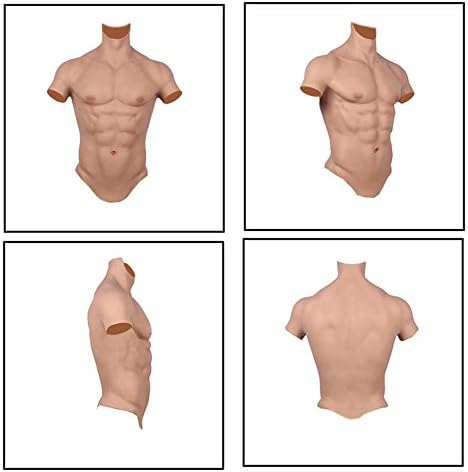 Realistic Fake Muscle Silicone Male Chest Half Body Suit with Lifelike Skin Texture, for Cosplay Halloween Props