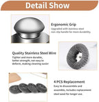 5Pcs Steel Wool Scrubber with Replacement Wire Sponge Pads Set, Stainless Steel Scrubber with Handle for Scouring Stubborn Messes from Cast Iron, Pots, Pans, Grill, Stoves, Sink(1 Scrubber+4 Pads)