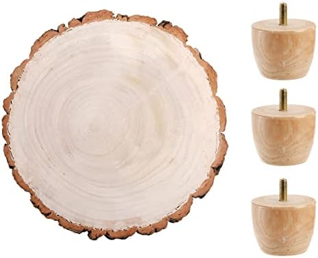 Frcctre 11 Inch Wood Cake Stand, Round Wooden Cupcake Pedestal, Paulownia Woods Slice with Legs, Rustic Cake Holder Wooden Serving Tray Serving Board Display Wood Plant Stand