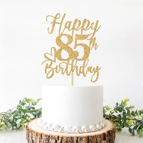 Happy 85th Birthday Cake Topper, 85th Birthday Decorations for Men/Women, Cheers to 85 Years, Hello 85, 85th Happy Birthday Party Supplies Gold Glitter