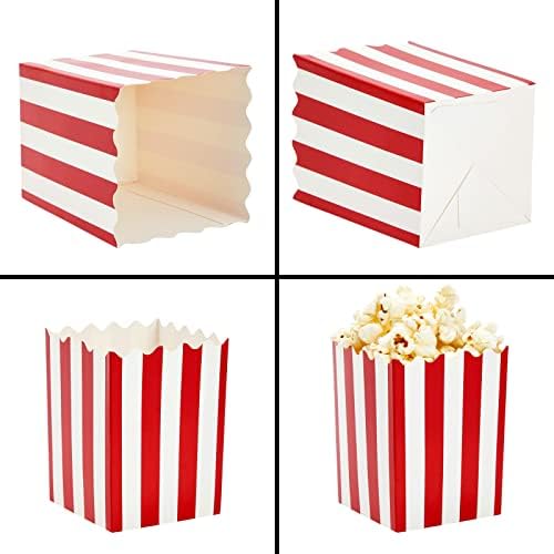 Juvale 100 Pack Red and White Mini Popcorn Boxes for Party, Bulk Paper Popcorn Containers for Movie Night Decorations (3 x 4 In)