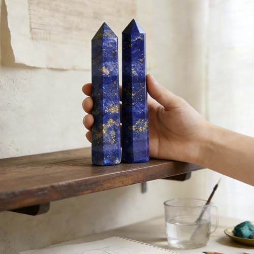 AierCrystal 2pcs Natural Crystal Point Wand Set,Hand-Finely Polished,Meditation Healing Purification,Full-Scenario Decoration Display for Home Office,Holiday Gifting(15cm Big Wand 2pcs Lapis Lazuli)