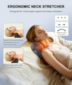 RINGCO Neck Massager with Heat, Red Light & Vibration Adjustable, Heated Neck Stretcher with 3 Modes, Rechargeable Cervical Traction Device for Pain Relief & Muscle Relaxation, Gift for Women Men