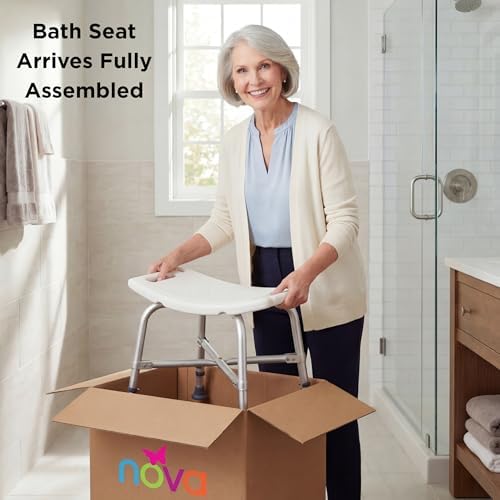 NOVA Heavy Duty Shower Chair 500 lb Capacity – Bath Seat for Seniors & Handicap, Adjustable Height, Aluminum Frame, Non-Slip Feet, Handheld Shower Holder, Fully Assembled