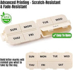 7 Day Compact Pill Organizer, Foldable Portable Travel Pill Box with Double Protection, Daily Small Pill Case Dispenser for Medication, Vitamins, Supplements (Khaki)