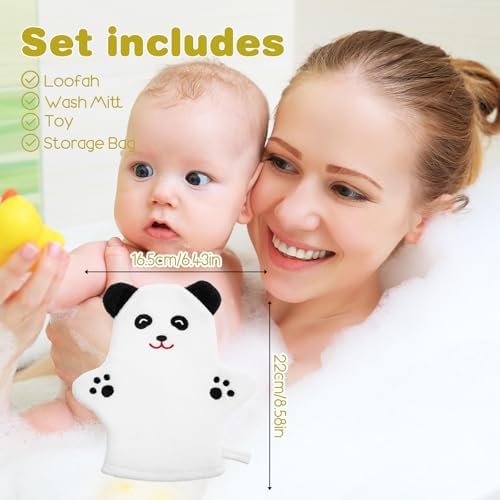 2PCS Baby Bath Mitt Washcloths Gloves Panda Chicken Toddler Soft Washcloths for Kids Designed in Cute Animal Towel Gentle Scrub for Baby Girl Boy Bath Shower