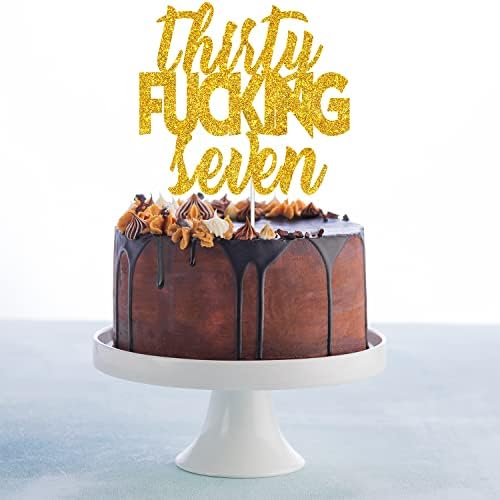 Thirty-Seven Glitter Gold Happy Birthday Cake Topper - Cheers To 37th Birthday - 37 Years Old Anniversary Party Cake Centerpieces Topper Decorations