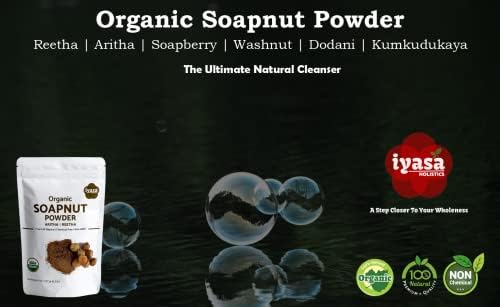 Organic Soapnut Powder (Reetha Powder) 16oz - Natural Organic Laundry Detergent - Multi-Use Hair, Skin & Household Cleanser - Plant-Based Cleanser, Shampoo & Conditioner by Iyasa Holistics