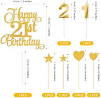 21st Birthday Cake Toppers, 21st Birthday Candles Numeral Candles and Glitter Cake Decorations Toppers Set for Party Supplies (Gold)