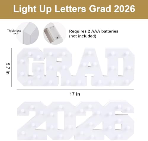 2026 Graduation Decorations- Light Up Letters "GRAD 2026" Class of 2026 Graduation Party Decorations Sign-Ornaments for Class of 2026 Preschool High School College Table Centerpieces Decor Party Supplies