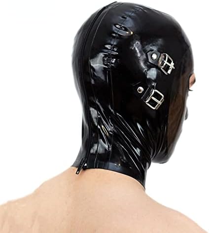 Full Face Cover Mask with Mouth and Eye Patch, Sex Latex Hood Mask with Zipper for Party, Cosplay
