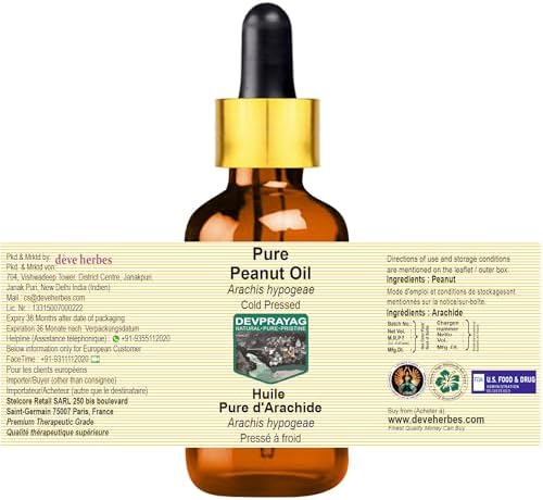Pure Peanut Oil (Arachis hypogeae) with Glass Dropper Cold Pressed 50ml (1.69 oz)