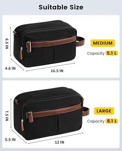 Vorspack Canvas Toiletry Bag for Men - Water Resistant Travel Bag for Toiletries, Bathroom Essentials, Accessories - Black