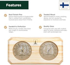 Northwood Sauna - Sauna Thermometer and Hygrometer 2 in 1 - Fahrenheit & Celsius - Handmade from Finnish Pine Wood - Luxurious Golden Metal Dials