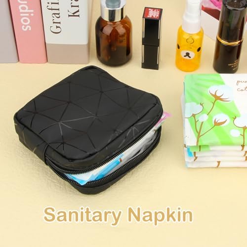 Sanitary Napkin Storage Bag, Menstrual Cup Pouch Nursing Pad Holder Tampon Bags Feminine Product Pouches Portable Period Kit Bag for Girls Women Ladies 2 Pack (Nude/Black)