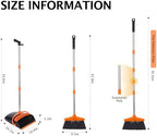 Broom and Dustpan Set with Long Handle, Light Weight Stainless Steel Poles Stand Upright Dustpans with Broom Combo for Home Kitchen Office Pet Dog Hair, Black & Orange Color, 1-Pack