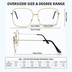 Oversized Square Metal Reading Glasses Women Men, Large Anti Eyestrain Eyewear, Blue Light Blocking Computer Readers