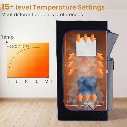 COSTWAY Portable Steam Sauna Box, Sauna Tent w/ 1200W 3L Steamer, 15-Level Temperature, Remote Control, 99-Min Timer, Foldable Chair, Personal Home Spa for Full Body Relaxation, 35” x 35” x 71”