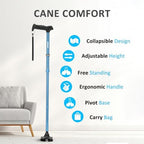 REHAND Walking Cane for Men & Women - Foldable, Adjustable, Lightweight, Self Standing Pivot Walking Cane, Soft Handle Grip, with Travel Bag, Walking Sticks for Seniors & Adults