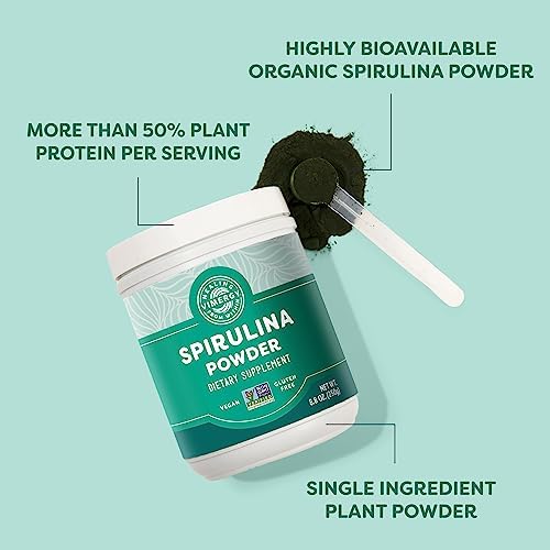 Vimergy Spirulina Powder – Concentrated Plant Protein Supports Immune Health & Cardiovascular Function – Vegan, Kosher, Gluten-Free – 250g