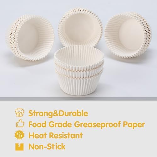 Mini Cupcake Liners 500 pcs White Mini Muffin Liners, Food&Grade,Greaseproof Paper Baking Cups, for Christmas/Halloween Party by GoldenBakeryFamily