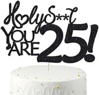 25 Funny Birthday Cake Toppers-Black Glitter, Twenty Five Cake Topper, 25 cake toppers, 25th birthday decorations,25th Birthday Cake Topper, 25 Decorations for Cake, 25 Birthday Decorations
