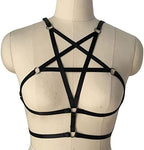 Sexy Women Harness Halter Pentagram Body Harness Bra Caged Bra Cupless Bra Punk Gothic Style Strappy Bralette One Size
