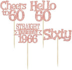 Ephlyn 24Pcs Happy 60th Birthday Cupcake Toppers Glitter Straight Outta 1966 Cupcake Picks Hello 60 Cheers to 60 Years Birthday Cake Decorations for 60th Birthday Anniversary Party Supplies Rose Gold