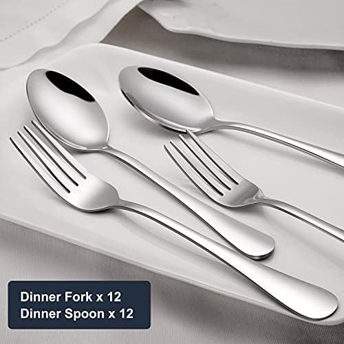 Hiware 24-piece Forks and Spoons Silverware Set, Food Grade Stainless Steel Flatware Cutlery Set for Home, Kitchen and Restaurant, Mirror Polished, Dishwasher Safe