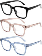 3 Pack Bifocal Reading Glasses for Women Men Oversized Clear Top Bi-focal Readers Far/Near Dual-use Computer Eyewear