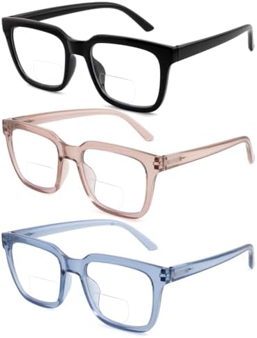 3 Pack Bifocal Reading Glasses for Women Men Oversized Clear Top Bi-focal Readers Far/Near Dual-use Computer Eyewear