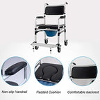 3 in 1 Bedside Commode Seat Deluxe Wheelchair Over Toilet Shower Bench for Seniors, Disabled with Padded Arms/Backrest Footrests Non-Slip