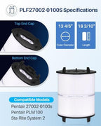 POOLPURE 27002-0100s Pool Filter Cartridge, Compatible with Sta-Rite System 2, Pentair PLM100 D.E. Filter, 100 sq.ft D.E. Filter