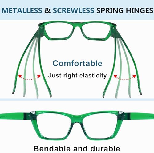 Eyekepper Cat Eye Reading Glasses with Screwless Spring Hinges Metalless 6 Pack for Women Large Thick Frame Readers +1.75