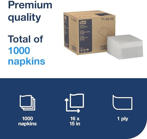 Tork LinStyle Disposable Linen-Feel Dinner Napkin White, Flat Pack, 16" x 15", 1 x 1000 Napkins, 716002