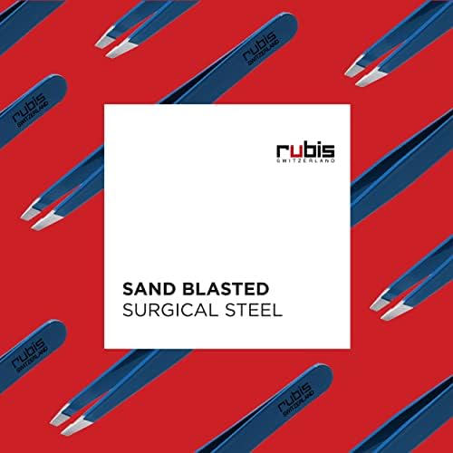 Rubis Classic Stainless Steel Slanted Tweezers for Precise Eyebrows and Hair Removal, 1K109, Made in Switzerland, Blue