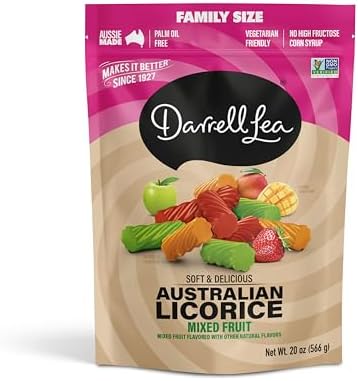 Darrell Lea Family Size Soft Australian Licorice, Non-GMO, No Palm Oil, Vegetarian Friendly, No High Fructose Corn Syrup, Soft & Chewy Licorice Candy, Made in Australia (Mixed Fruit, 20 Ounce)
