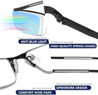 for Men Blue Light Blocking Reading Glasses, Half Frame Metal Readers with Spring Hinge, 3-Pack